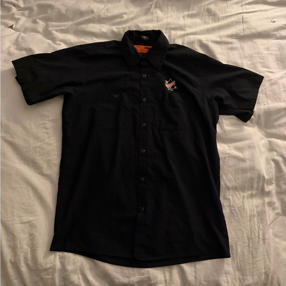 Men's Lucky 13 Black Short-Sleeve Button-Down Work Shirt with back logo